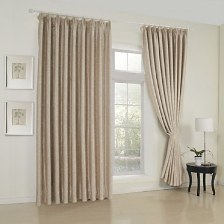 Neoclassical Two Panels Solid Beige Living Room Rayon Curtains Drapes  