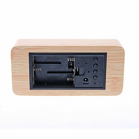 Blue Light USB Dual-Screen Rectangular Wooden LED Clock  