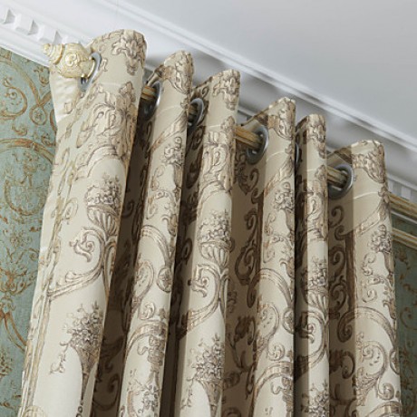 Two Panels  Michelle Luxury? Rococo Beige Floral Polyester Energy Saving Curtain Drape  