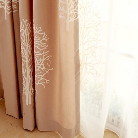 Two Panel Modern  Tree  Embroidered  Cotton Energy Saving Curtains Drapes  