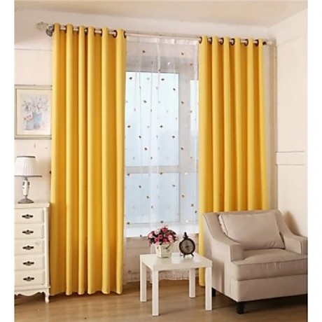 Two Panels Solid Living Room Cotton Blackout Curtains Drapes  