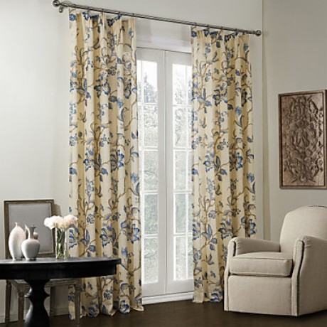 Country Two Panels Floral  Botanical Beige  Blue Bedroom Linen/Polyester Blend Blackout Curtains Drapes  