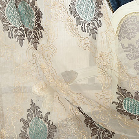 (Two Panels)Classic Embroider Sheer Curtain Curtain Drape  