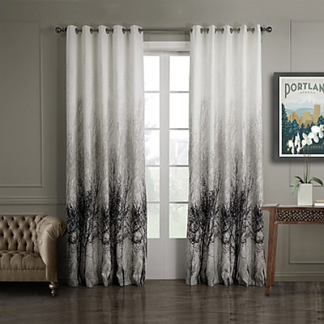 Two Panels Country Floral / Botanical Grey Bedroom Polyester Curtains Drapes  