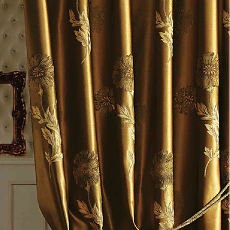 Two Panels European / Neoclassical Floral / Botanical Gold Bedroom Polyester Panel Curtains Drapes  