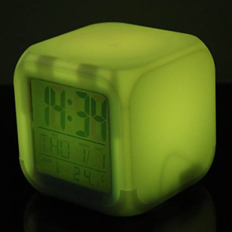 Colorful Glowing Cubic Digital Alarm Clock Calendar Thermometer (White, 4xAAA)  