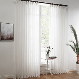 Two Panels Linen Poly Solid Sheer Curtains Drapes White   