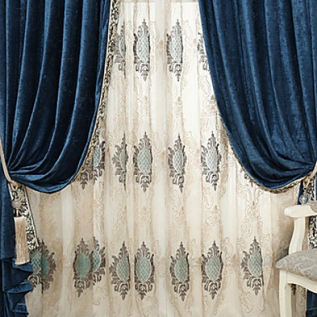 (Two Panels)Classic Embroider Sheer Curtain Curtain Drape  