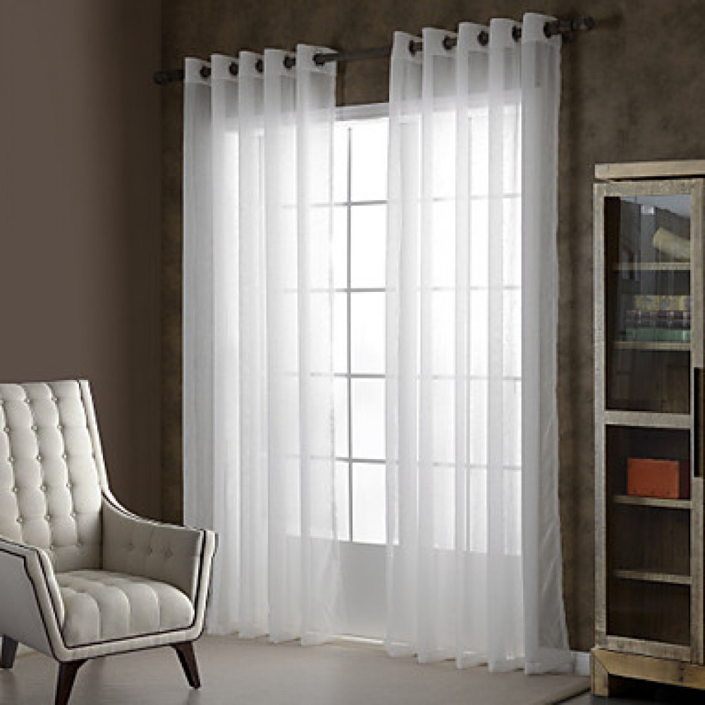 Two Panels White Solid Sheer Curtains Drapes   