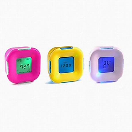 LED Glowing Change Digital Glowing Alarm Thermometer Clock Cube (Color Random)  