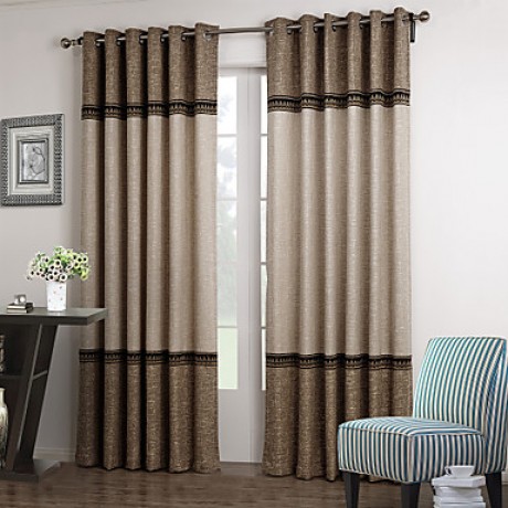 Neoclassical Two Panels Solid Beige  Brown Living Room Polyester Panel Curtains Drapes  