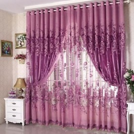 One Panel Grommet Top Country Floral Living Room Polyester Sheer Curtains Shades  