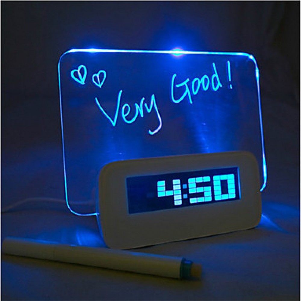 Message Board Blue Light Digital Alarm Clock with 4 USB Port Hub (USB)  