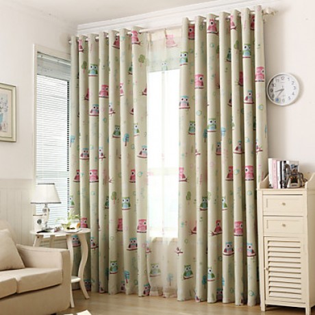 Two Panels Owl Kids  Blackout Printing Curtains Shades  