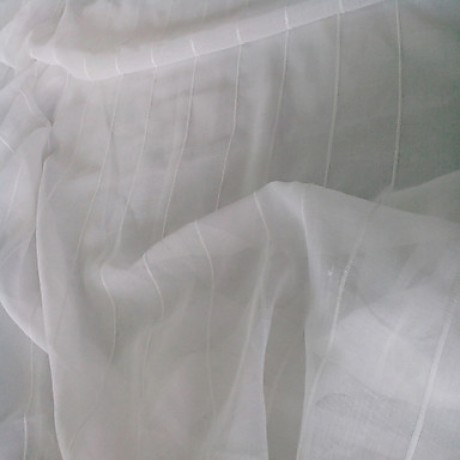 Two Panels White Stripe Polyester Sheer  