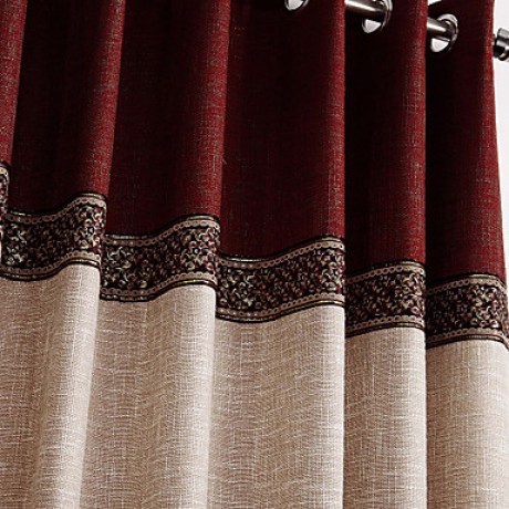 Neoclassical Two Panels Solid Beige  Red Living Room Polyester Panel Curtains Drapes  